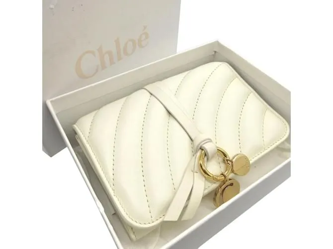 Cartera de cuero marfil Chloé con tres pliegues Crudo 
