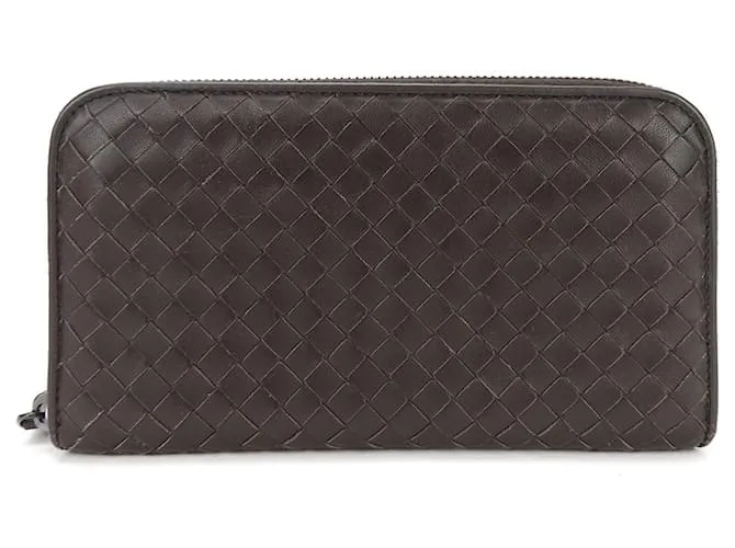 Cartera de cuero marrón oscuro Intrecciato de Bottega Veneta 