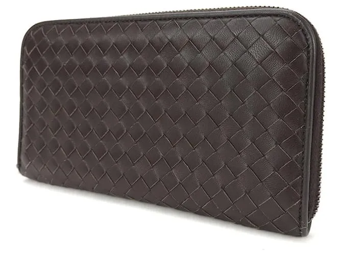 Cartera de cuero marrón oscuro Intrecciato de Bottega Veneta 