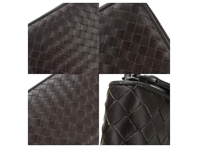 Cartera de cuero marrón oscuro Intrecciato de Bottega Veneta 