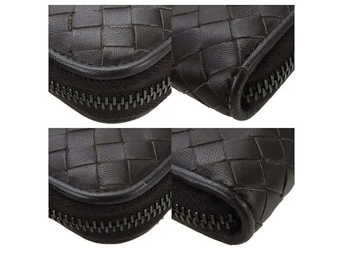 Cartera de cuero marrón oscuro Intrecciato de Bottega Veneta 
