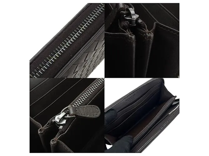Cartera de cuero marrón oscuro Intrecciato de Bottega Veneta 