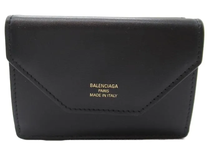 Cartera de cuero negro de tres pliegues Balenciaga 