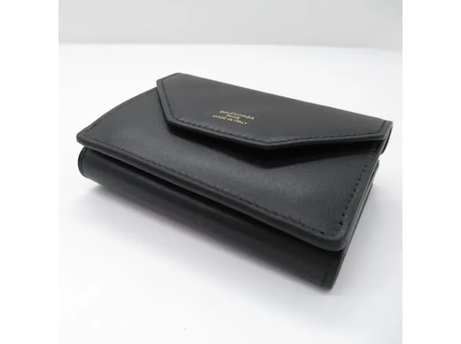 Cartera de cuero negro de tres pliegues Balenciaga 