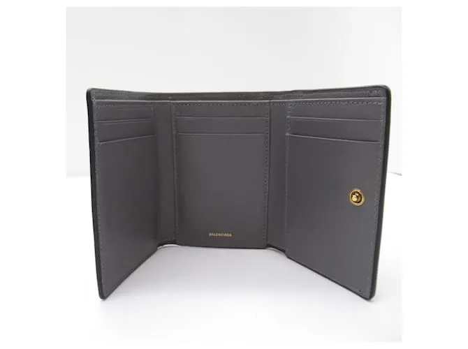 Cartera de cuero negro de tres pliegues Balenciaga 