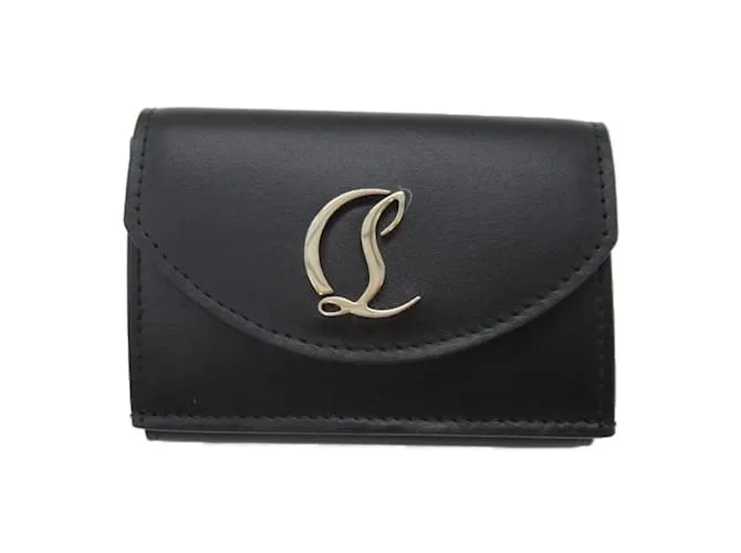 Cartera de cuero negro de tres pliegues Christian Louboutin 