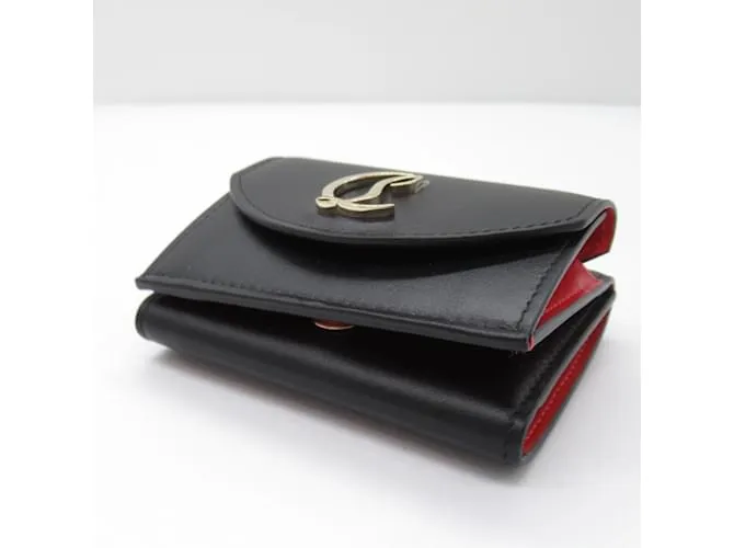 Cartera de cuero negro de tres pliegues Christian Louboutin 