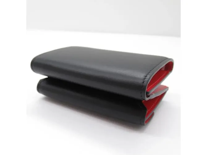 Cartera de cuero negro de tres pliegues Christian Louboutin 