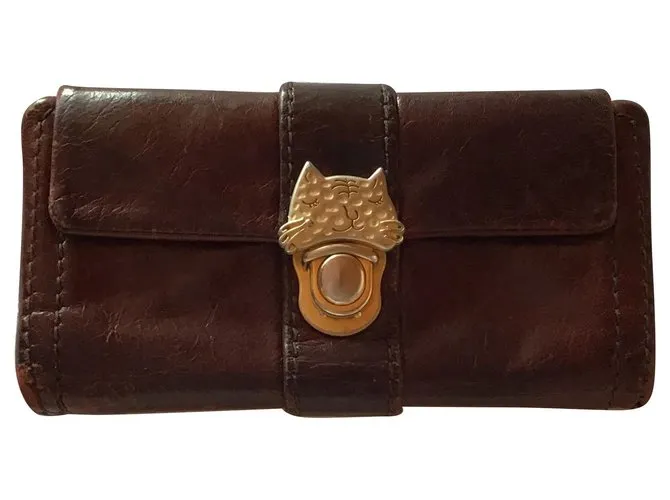 Cartera de cuero Tsumori Chisato Castaño 