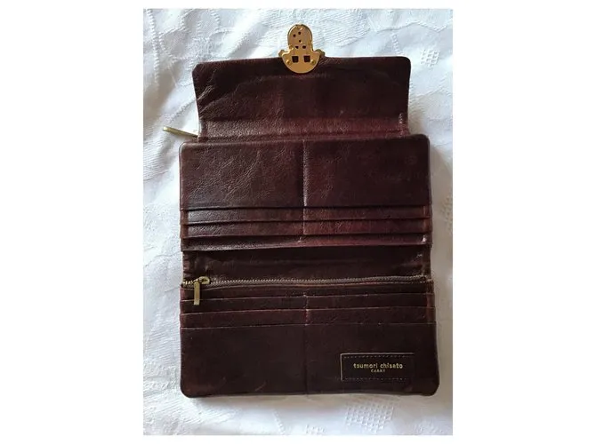Cartera de cuero Tsumori Chisato Castaño 