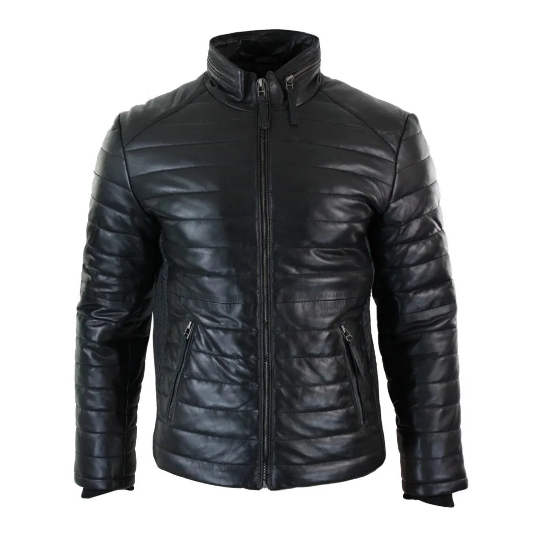 Chaqueta con cremallera de cuero para hombres con cremallera marrón negro