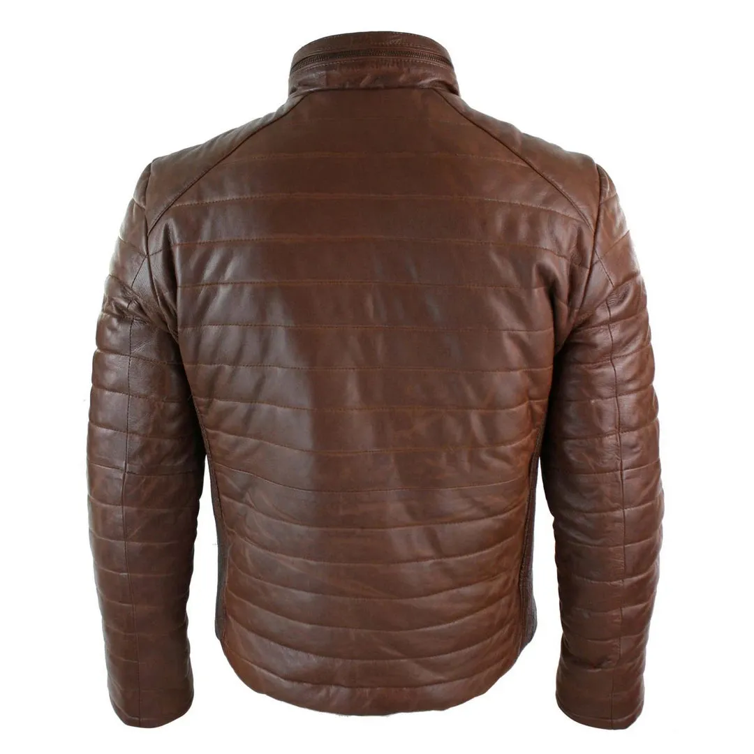 Chaqueta con cremallera de cuero para hombres con cremallera marrón negro