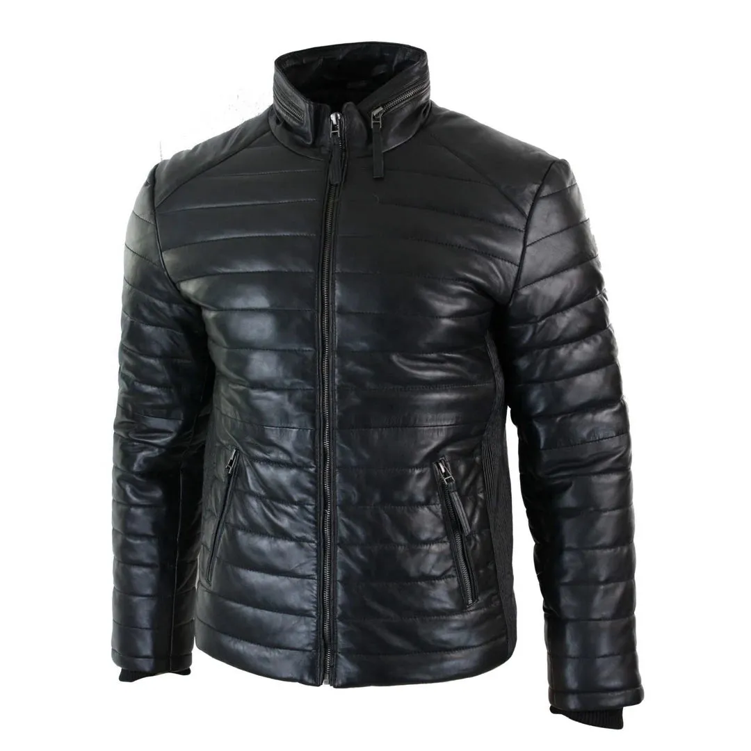 Chaqueta con cremallera de cuero para hombres con cremallera marrón negro