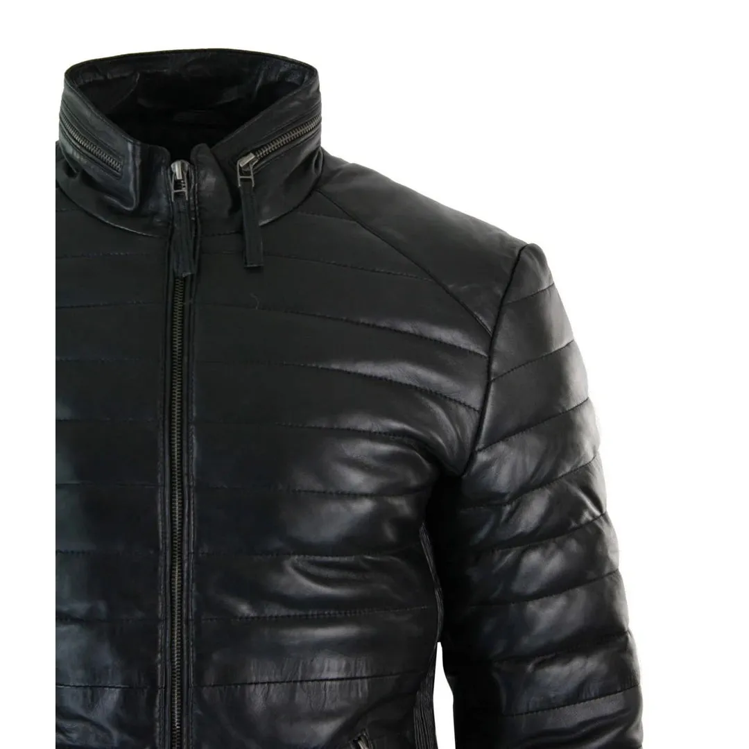 Chaqueta con cremallera de cuero para hombres con cremallera marrón negro