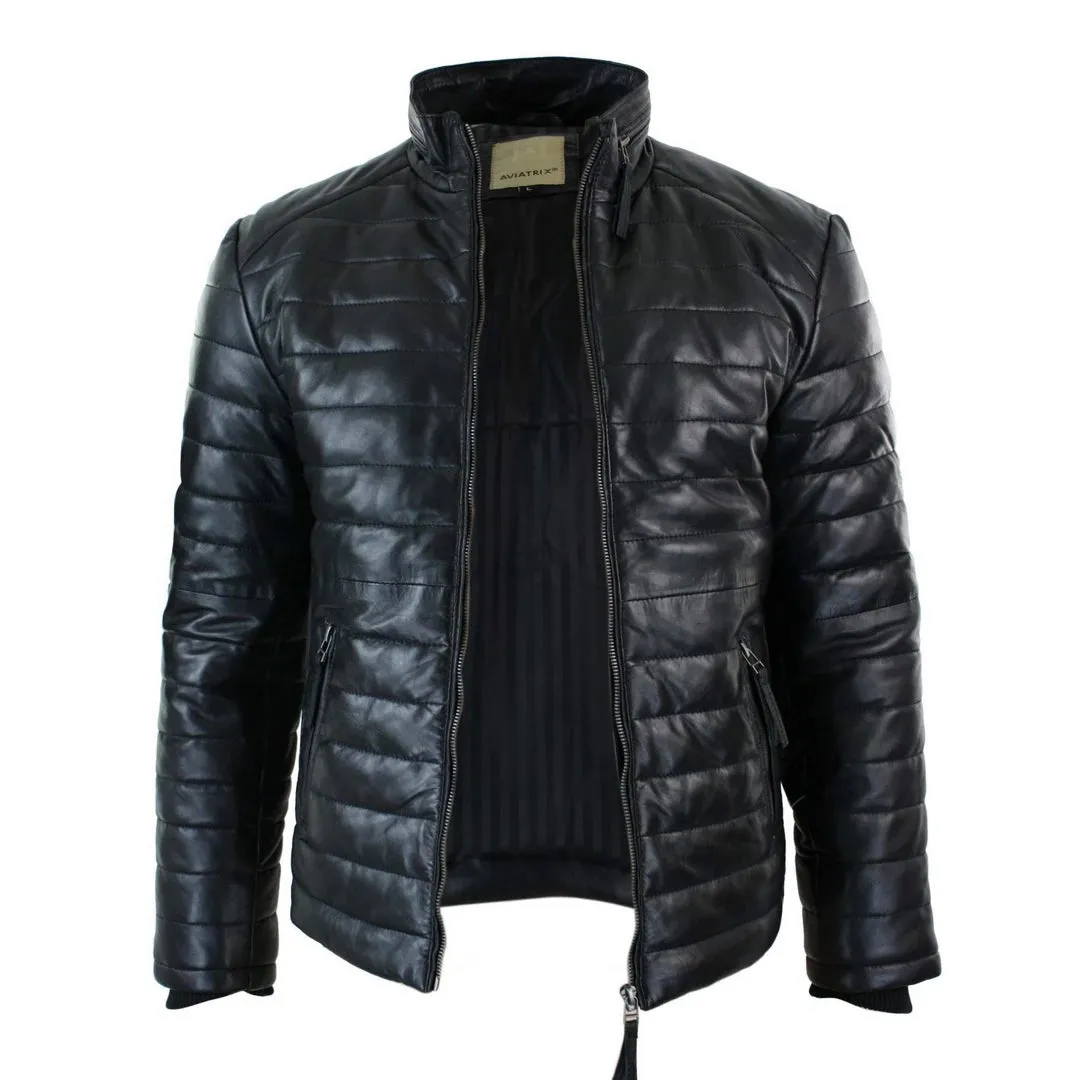 Chaqueta con cremallera de cuero para hombres con cremallera marrón negro