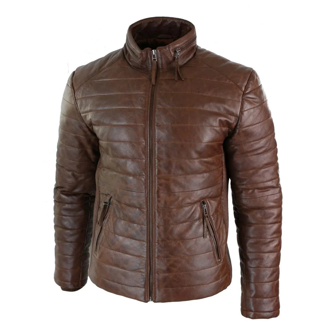 Chaqueta con cremallera de cuero para hombres con cremallera marrón negro