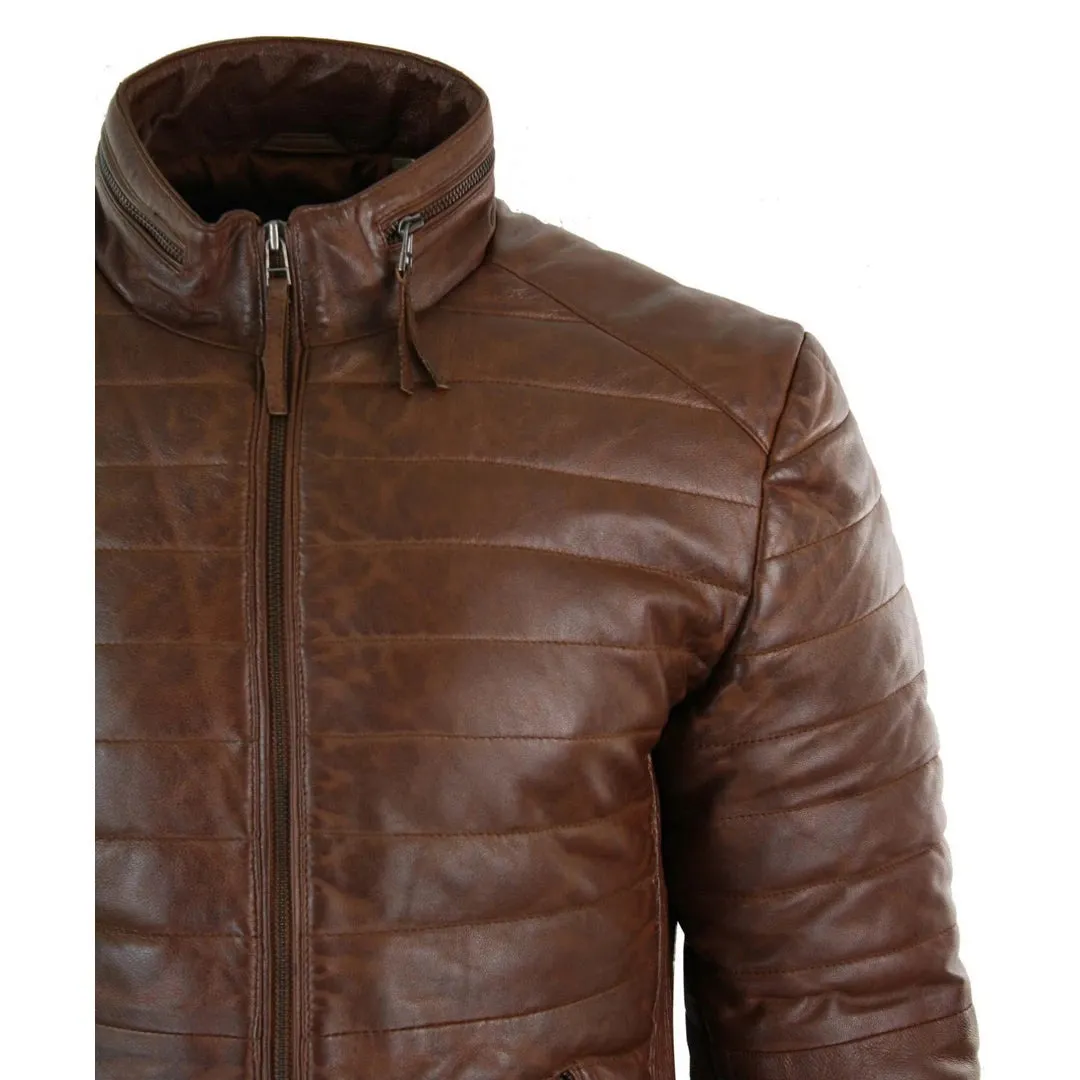 Chaqueta con cremallera de cuero para hombres con cremallera marrón negro