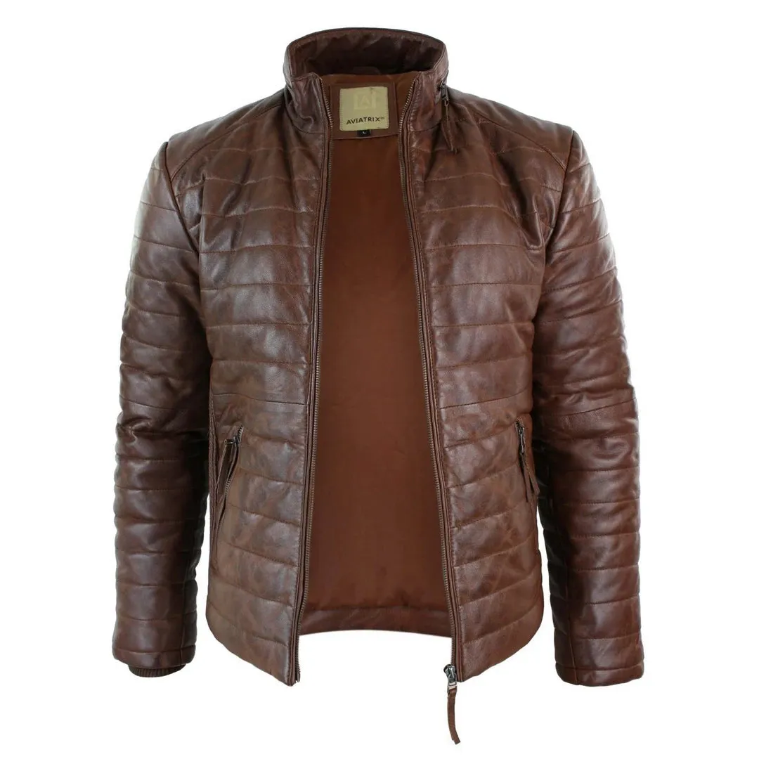 Chaqueta con cremallera de cuero para hombres con cremallera marrón negro