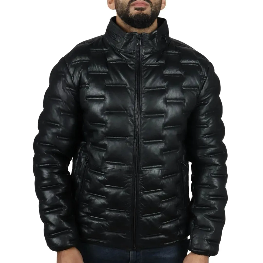 Chaqueta de cintura de cuero real acolchada para hombres