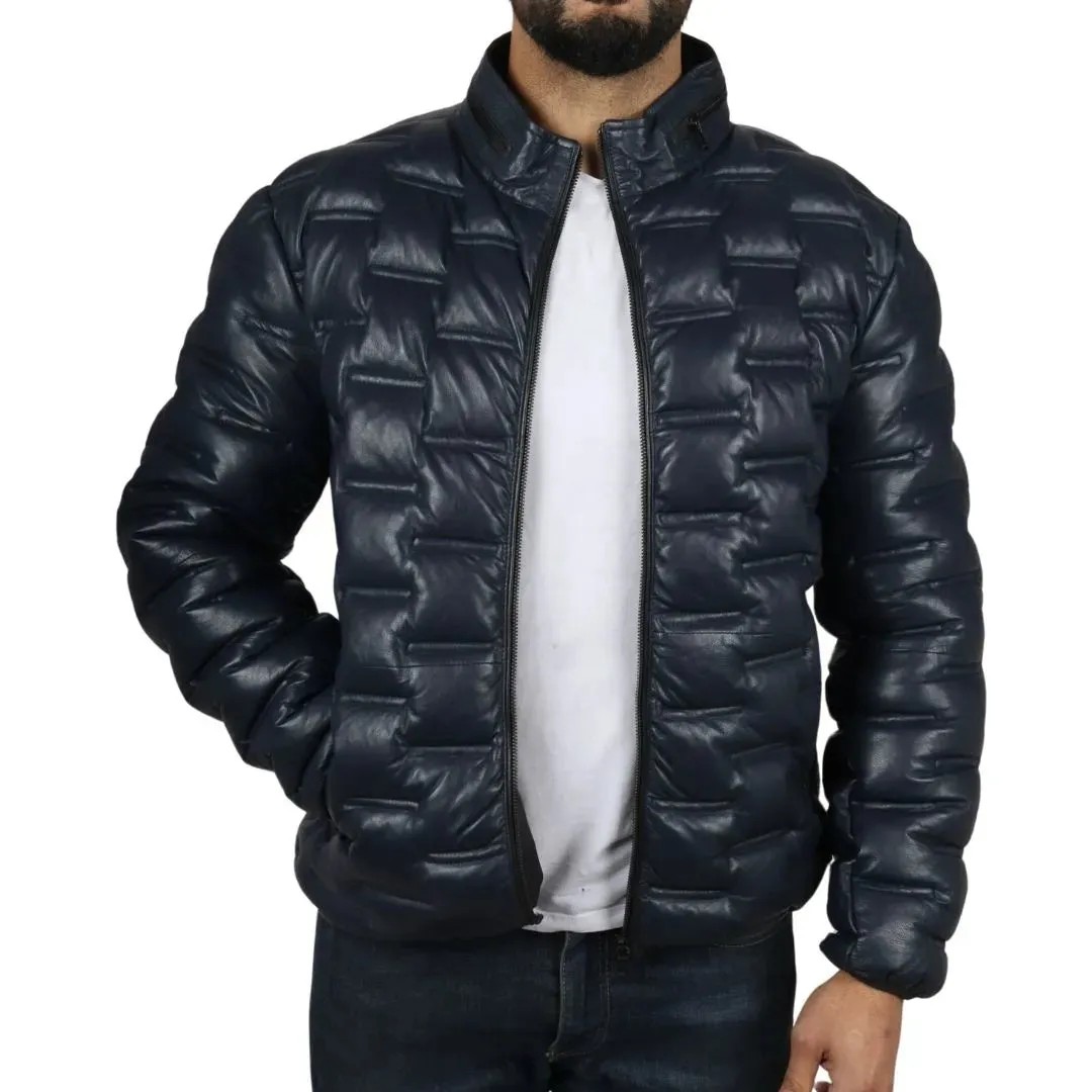 Chaqueta de cintura de cuero real acolchada para hombres