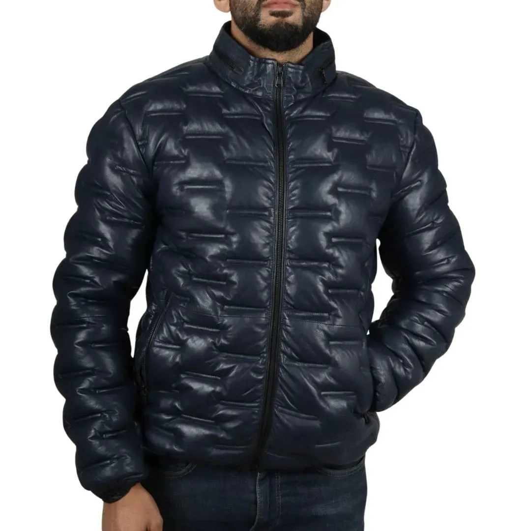 Chaqueta de cintura de cuero real acolchada para hombres