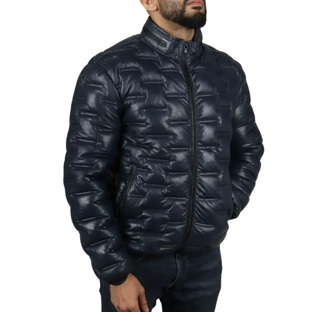 Chaqueta de cintura de cuero real acolchada para hombres