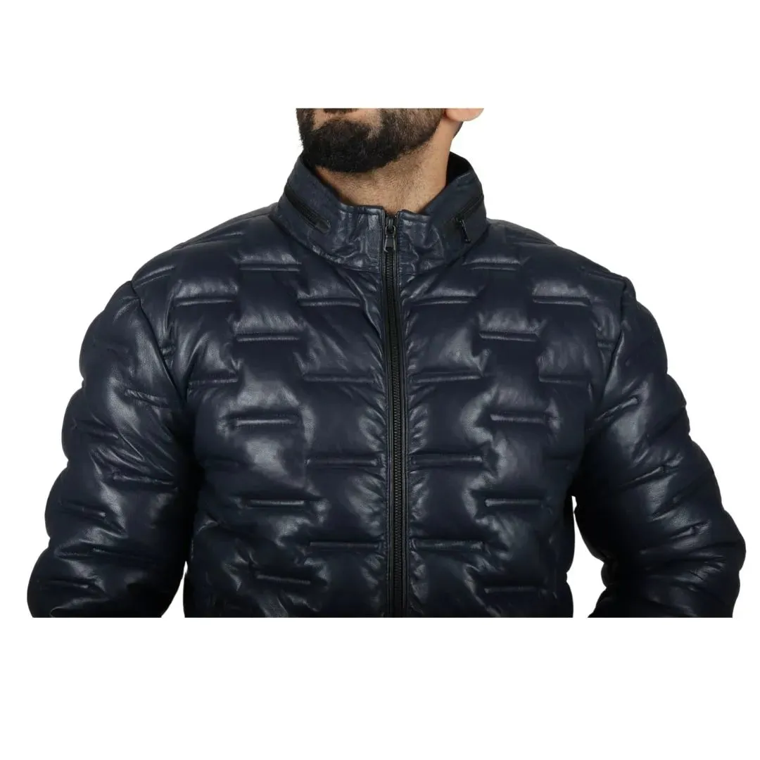 Chaqueta de cintura de cuero real acolchada para hombres