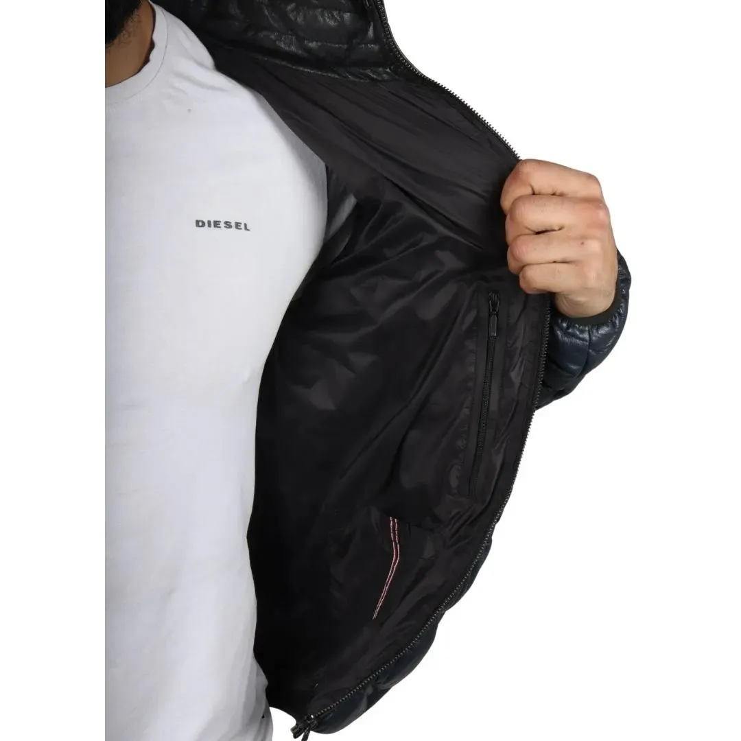 Chaqueta de cintura de cuero real acolchada para hombres