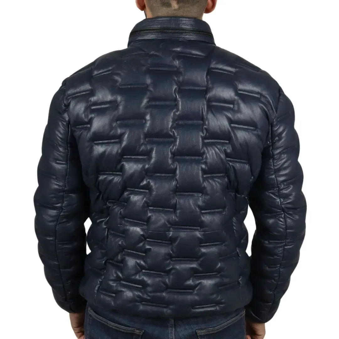 Chaqueta de cintura de cuero real acolchada para hombres