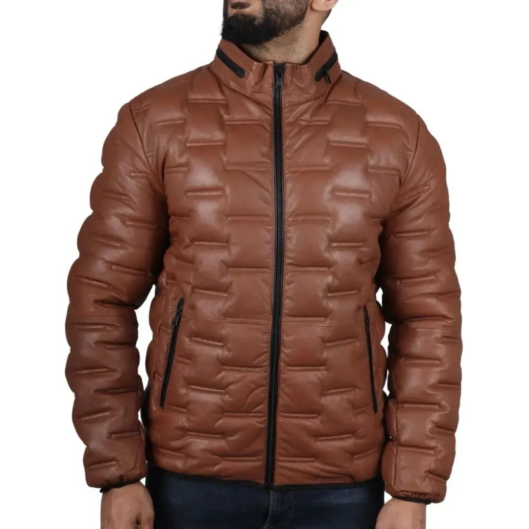 Chaqueta de cintura de cuero real acolchada para hombres