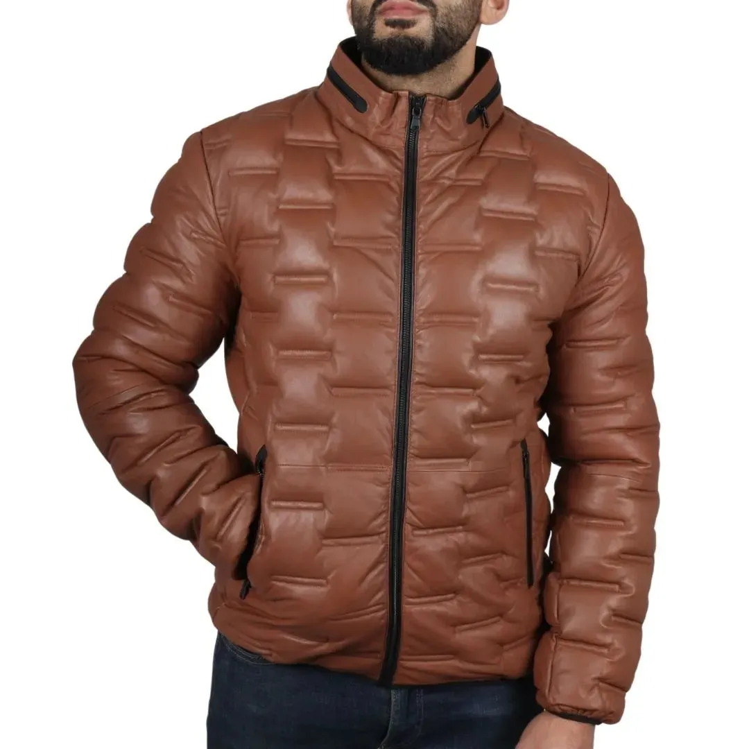 Chaqueta de cintura de cuero real acolchada para hombres