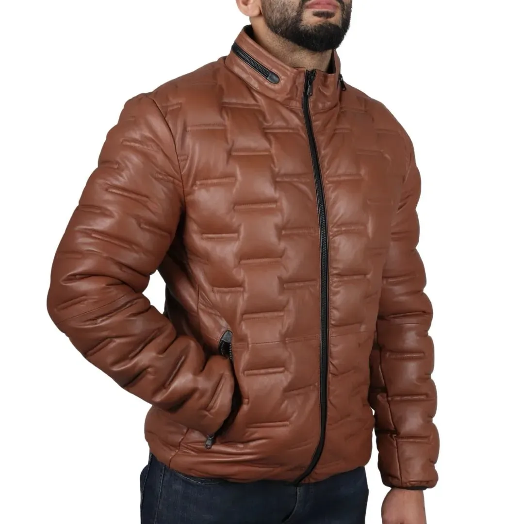 Chaqueta de cintura de cuero real acolchada para hombres