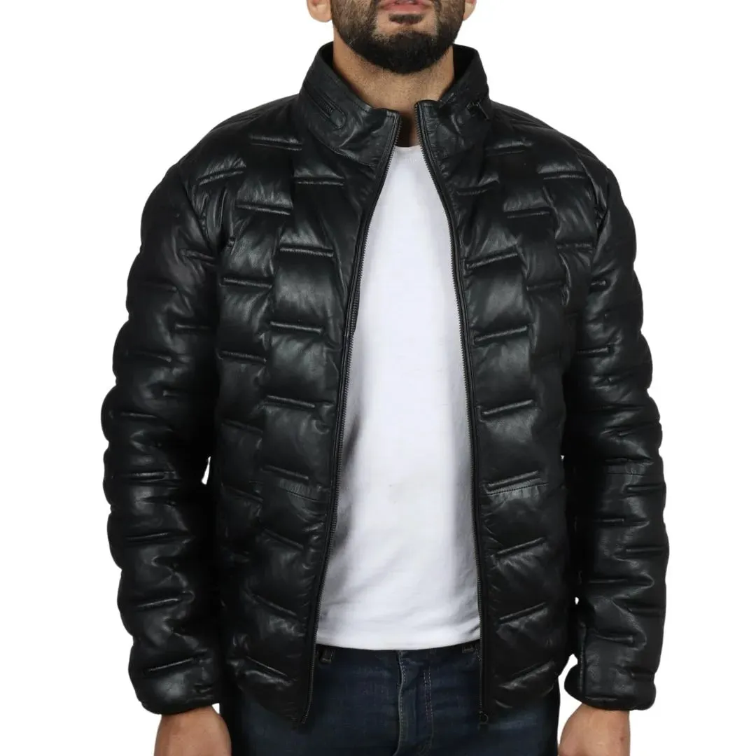 Chaqueta de cintura de cuero real acolchada para hombres
