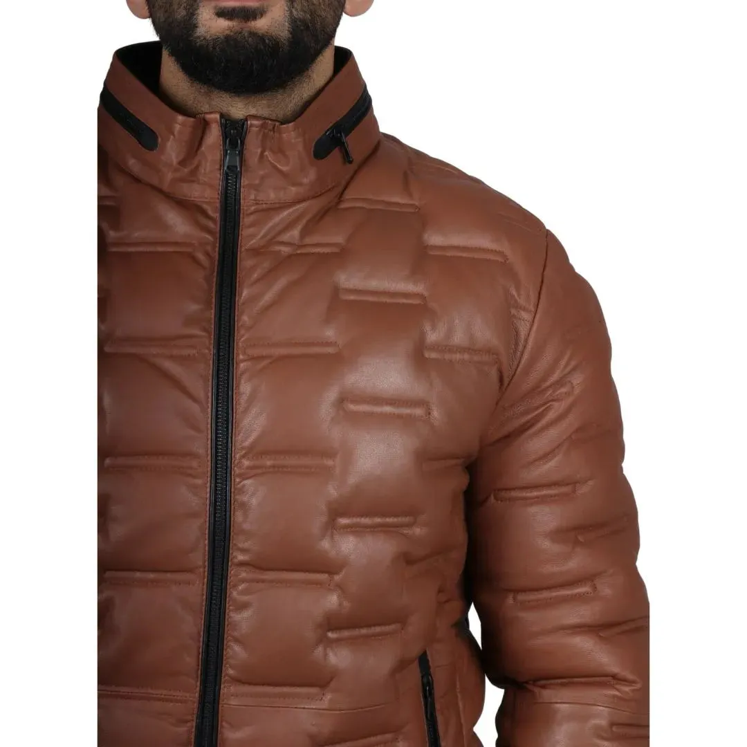 Chaqueta de cintura de cuero real acolchada para hombres