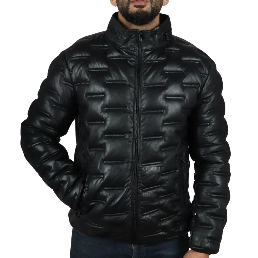 Chaqueta de cintura de cuero real acolchada para hombres