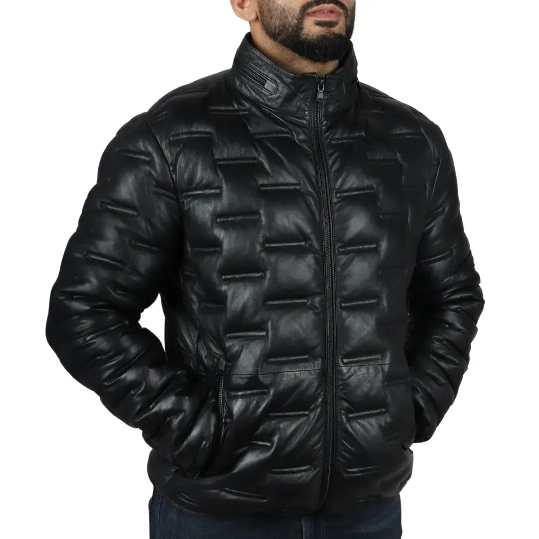 Chaqueta de cintura de cuero real acolchada para hombres