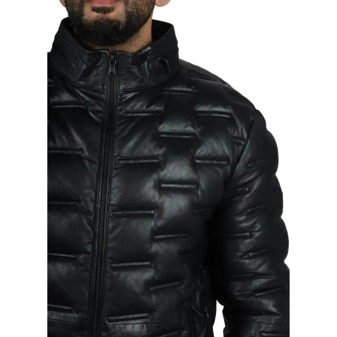 Chaqueta de cintura de cuero real acolchada para hombres