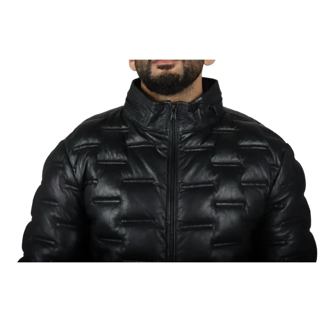 Chaqueta de cintura de cuero real acolchada para hombres