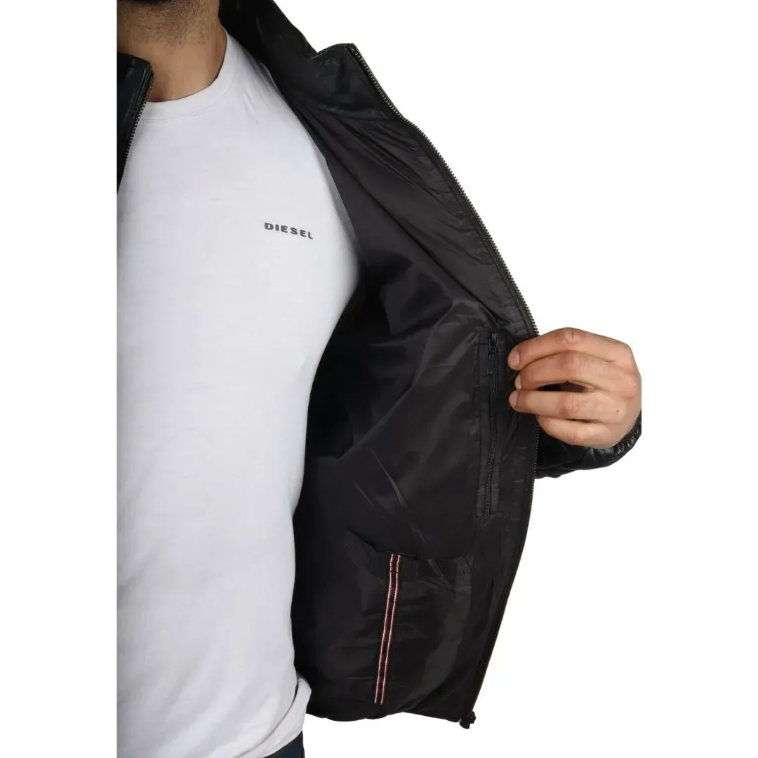 Chaqueta de cintura de cuero real acolchada para hombres
