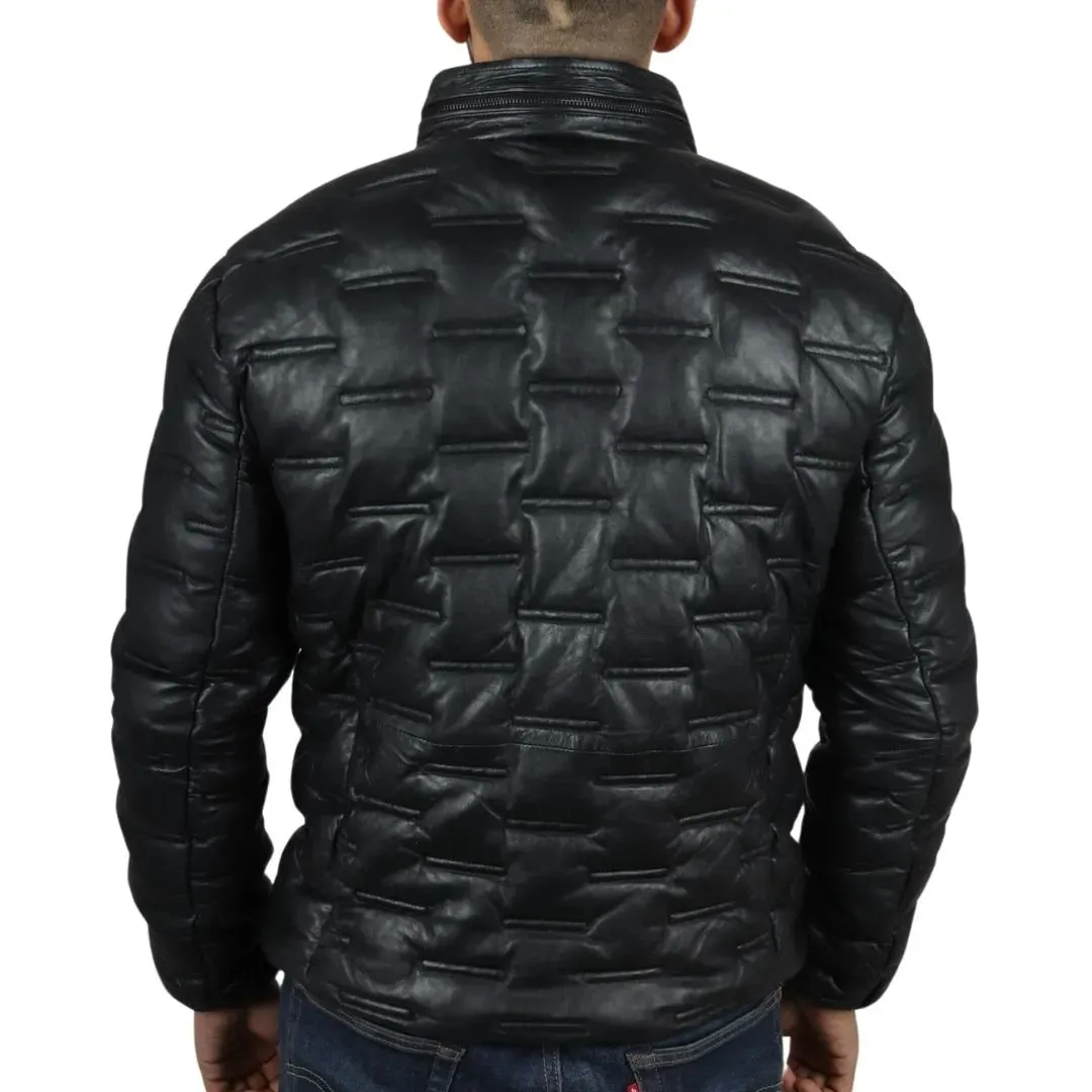 Chaqueta de cintura de cuero real acolchada para hombres