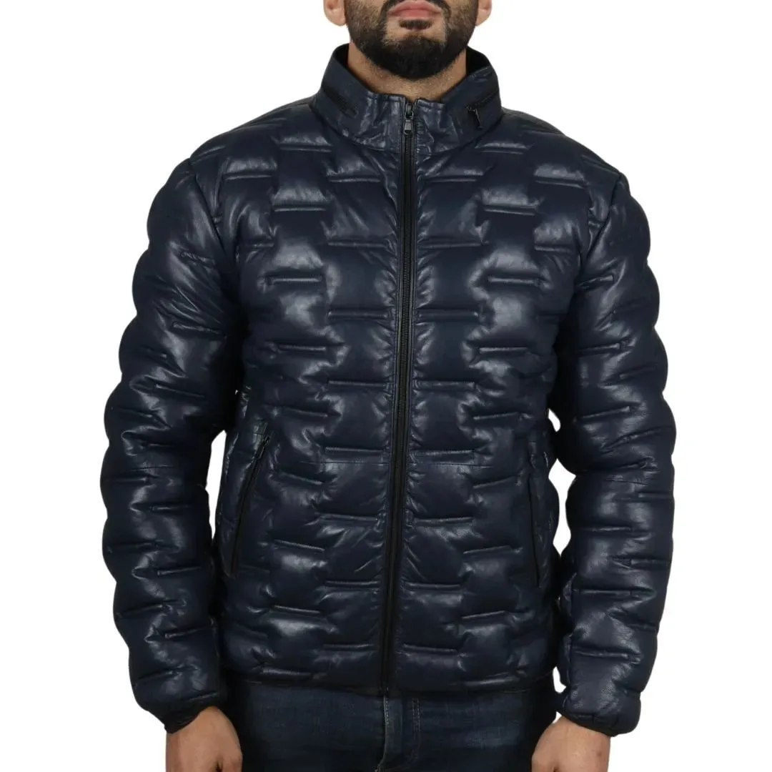 Chaqueta de cintura de cuero real acolchada para hombres