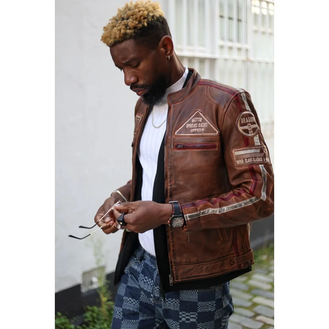 Chaqueta de cuero con cremallera para hombres