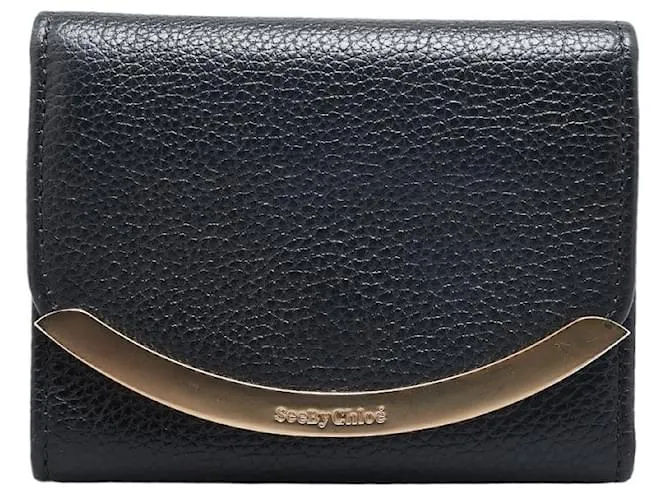 Chloé Cartera de cuero bifold See by Chloe negra y dorada en muy buen estado Negro 