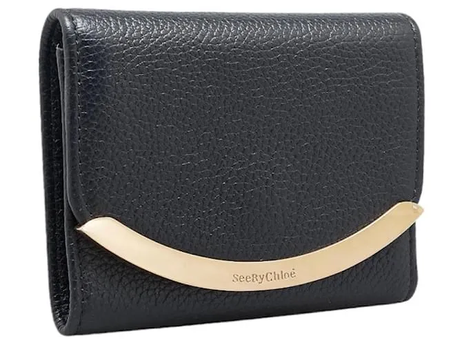 Chloé Cartera de cuero bifold See by Chloe negra y dorada en muy buen estado Negro 