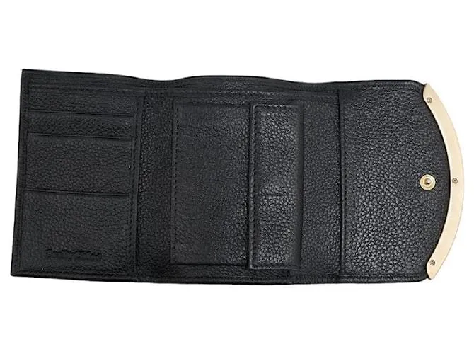 Chloé Cartera de cuero bifold See by Chloe negra y dorada en muy buen estado Negro 