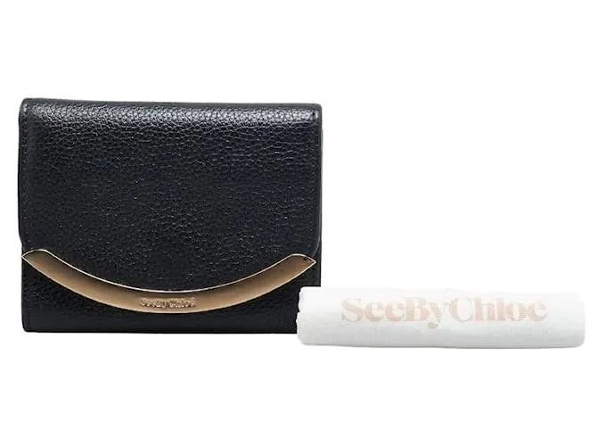 Chloé Cartera de cuero bifold See by Chloe negra y dorada en muy buen estado Negro 