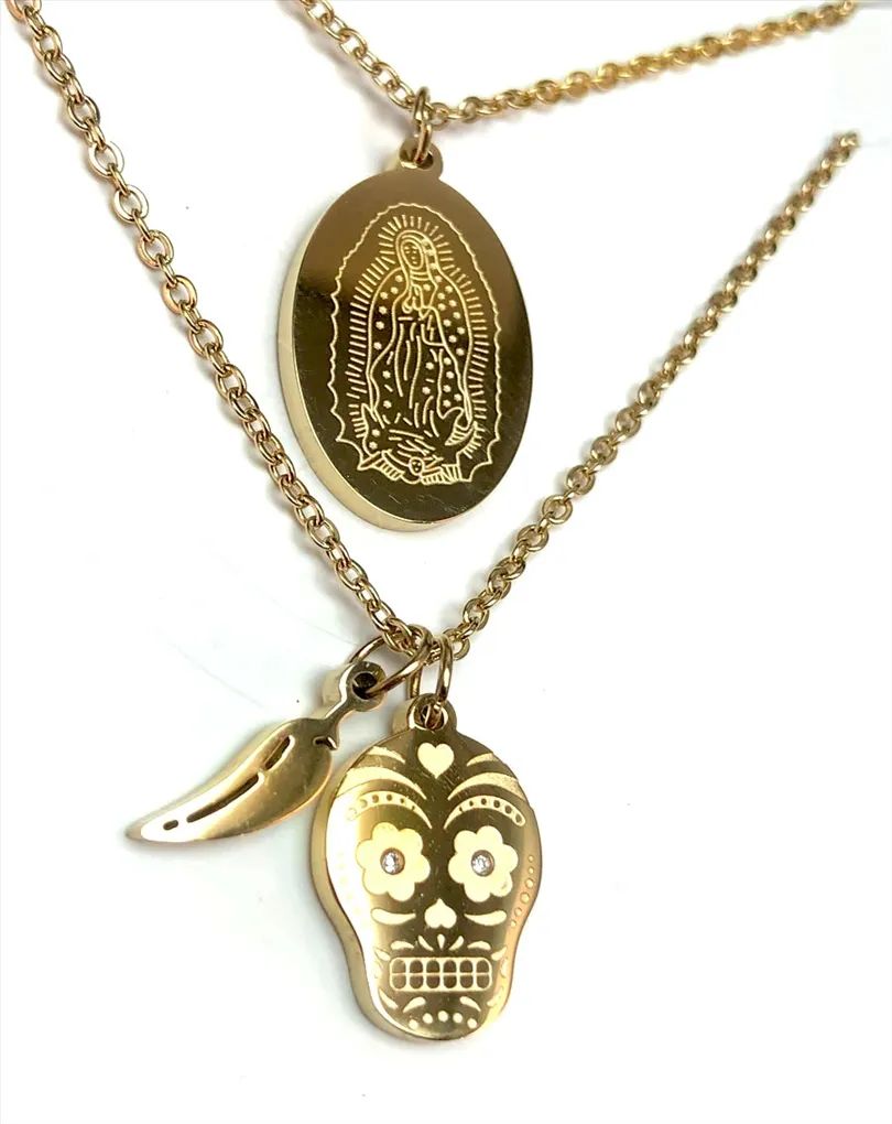 COLLARES DE MODA DE MUJER DE ACERO DORADO CON MEDALLA