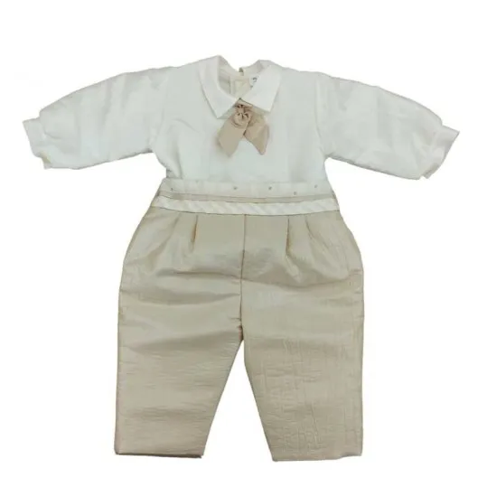 Conjunto bebé ceremonia crudo y beige