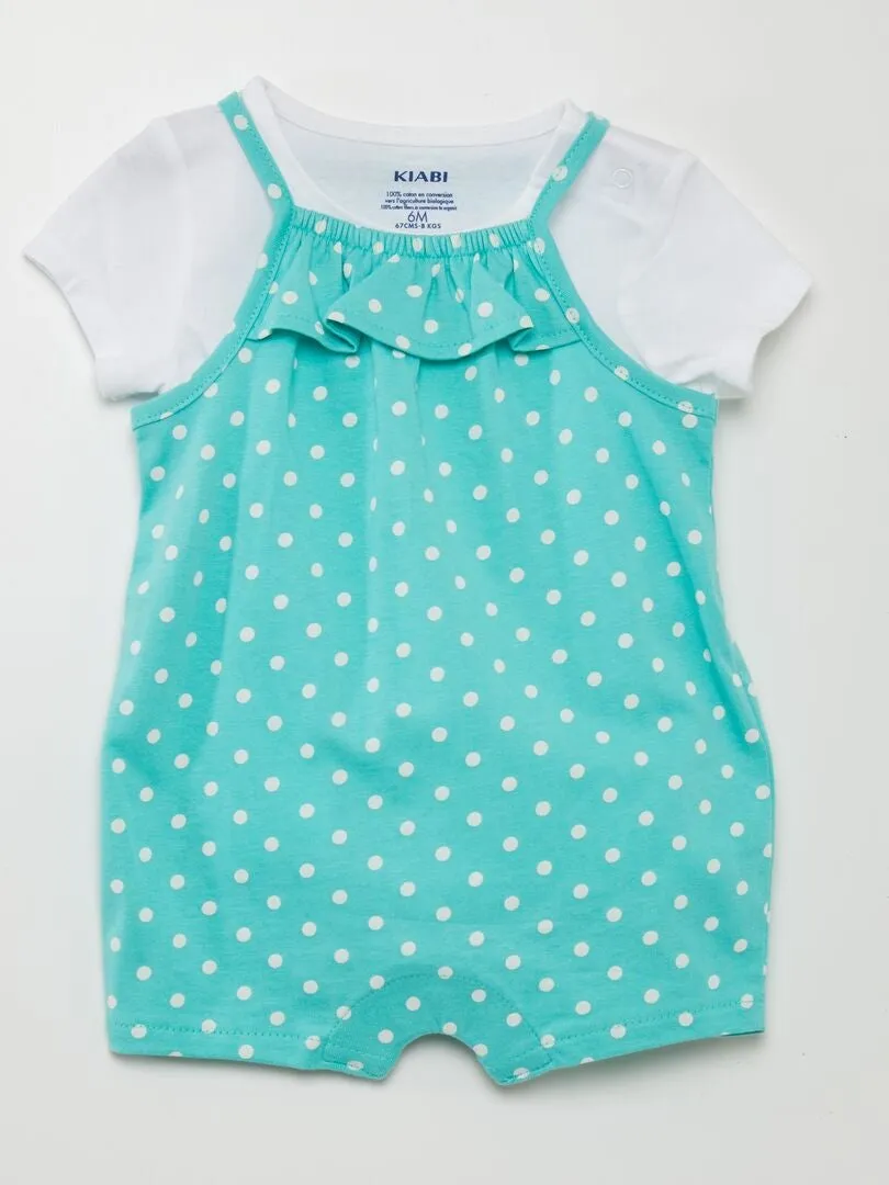 CONJUNTO DE MONO + CAMISETA  2 PIEZAS  AZUL