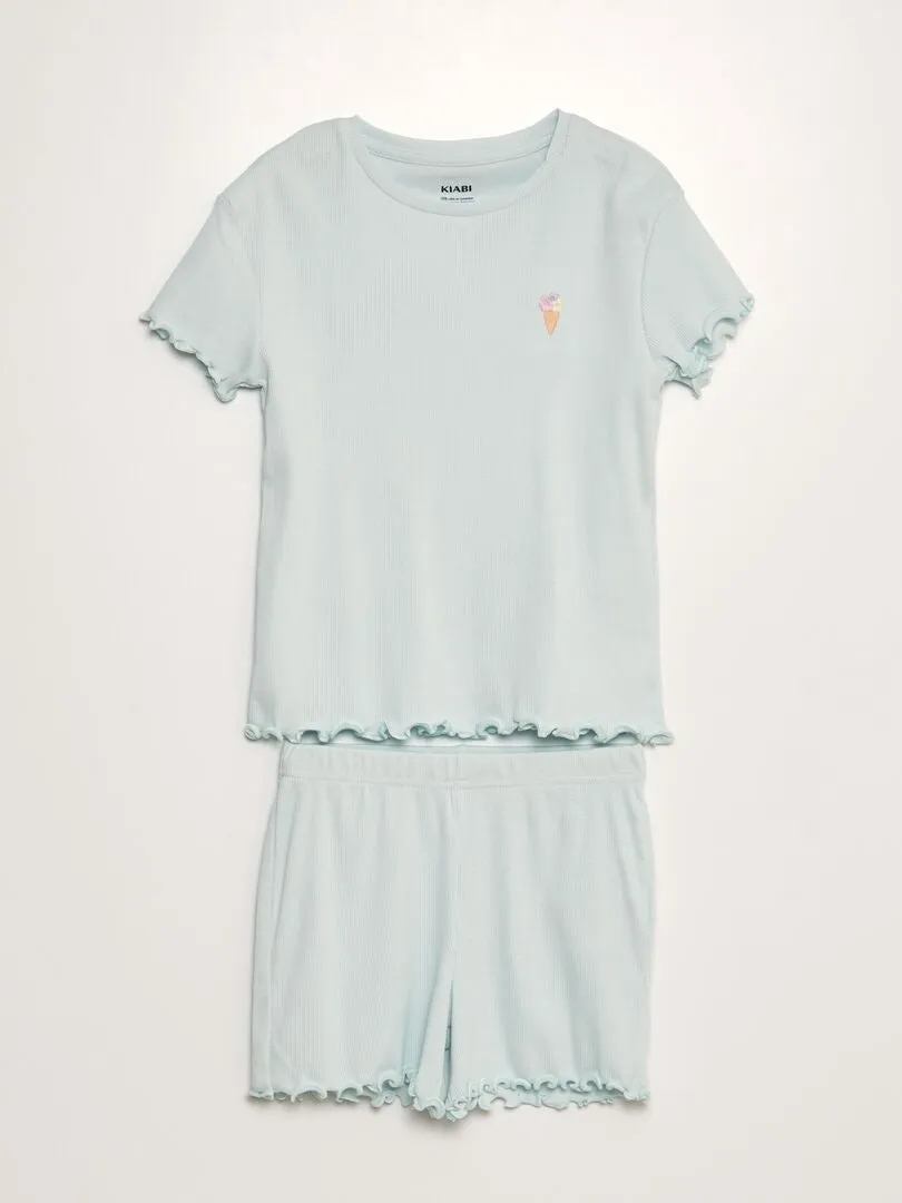 CONJUNTO DE PIJAMA DE CANALé Y ESTAMPADO  2 PIEZAS  AZUL